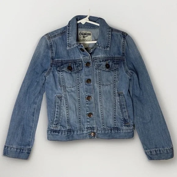 OshKosh B'Gosh Denim Trucker Jacket Snap Close Kids Girls Size 7 Unisex Classic