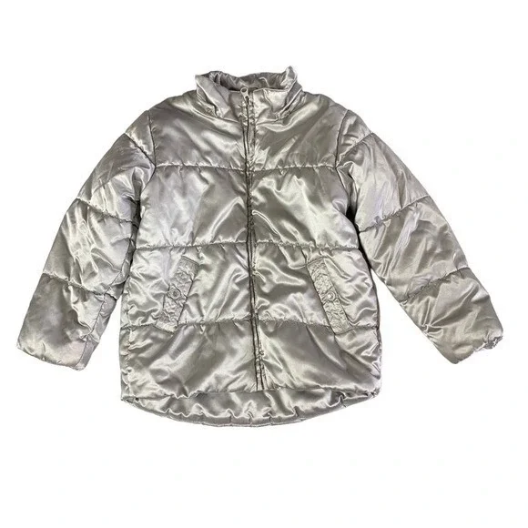 Lindex Girls Puffer Jacket 116 US 6 Gray Metallic Warm Hooded Winterwear