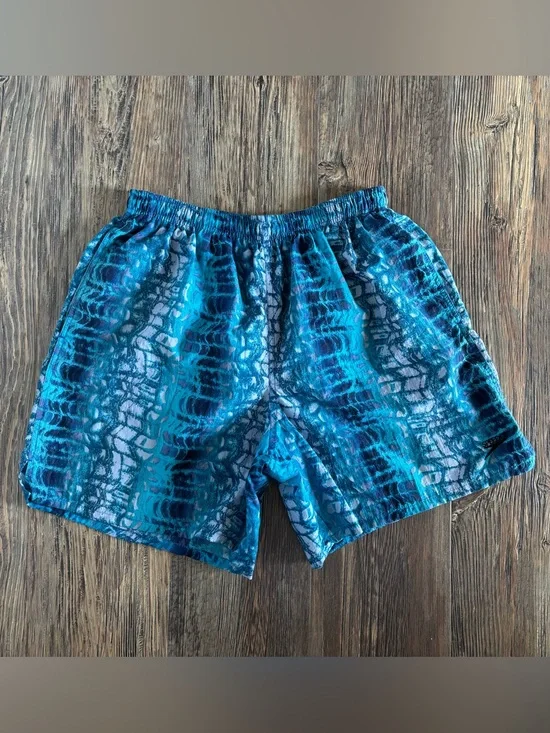 Vtg Speedo Swim Trunks Shorts Mens L Blue Psychedelic Bold Print Mesh Lined 80s