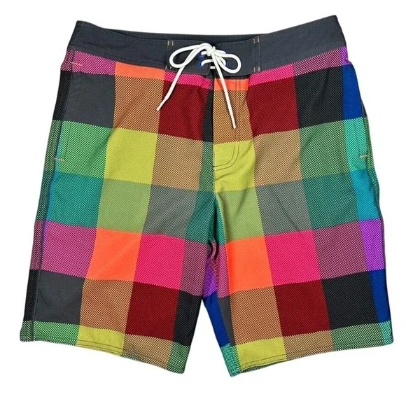 American Eagle Board Shorts Mens Medium Multicolor Plaid Swim Trunks Surf Berach