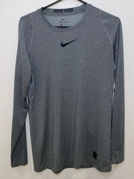 Nike Pro Dri-FIT Slim Long Sleeve Fitness Top Men’s M Gray Stretchy Gym Work Out