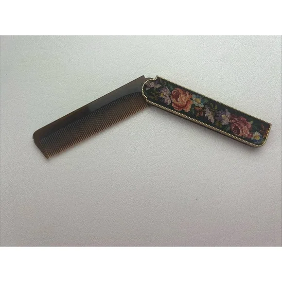 Vintage Embroidered Decorative Folding Comb 1900-1950