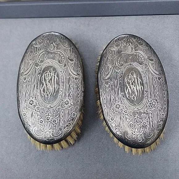 Vintage Silver Monogram Brushes