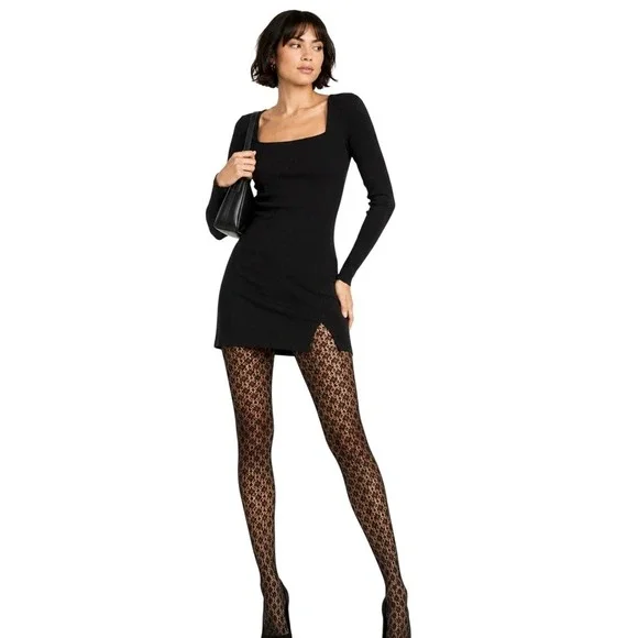 Spanx Uptown Tight-End Tights Women Size A Black Diamond Patterned Bodyshaping