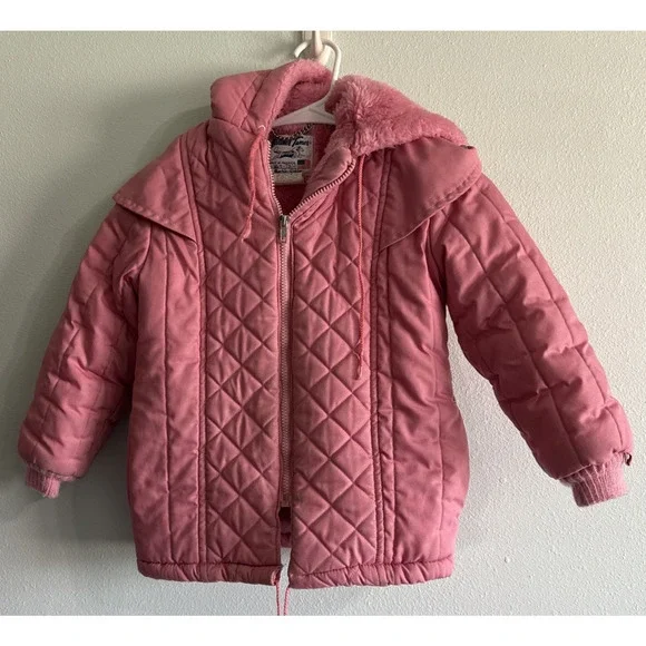 Vintage 80s Weather Tamer Outerwear Girls Hooded Coat size 6 Made in USA quilted