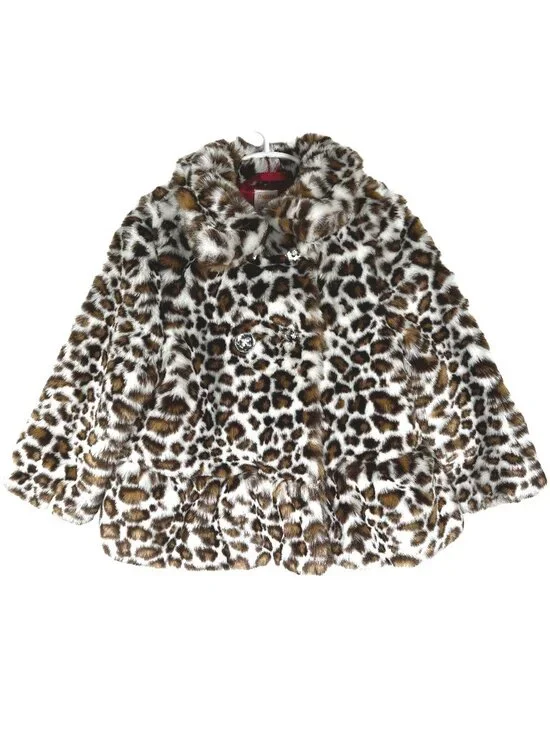 Gymboree Girls Leopard Faux Fur Coat XS 3 4 Animal Print Peplum Jacket