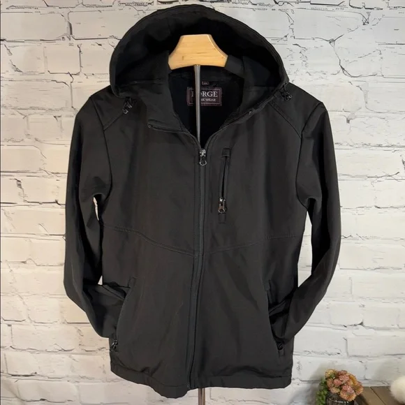 Forge Workwear‎ Kids Black RipStop Hooded Windbreaker Work Coat