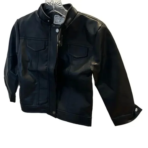 New size 7 kids boy girl pu leather jacket