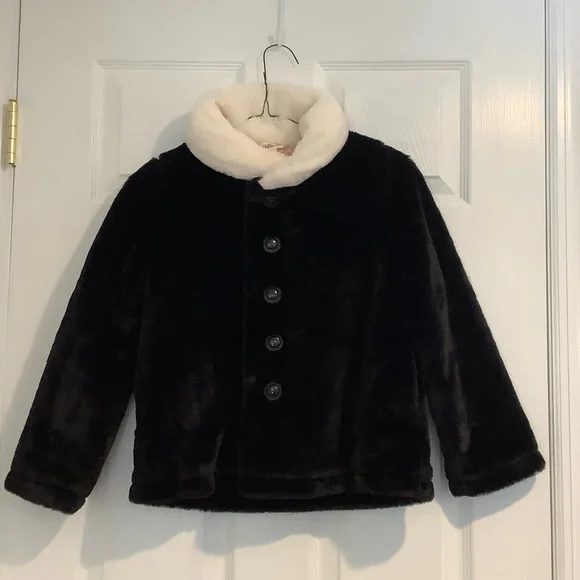 MATILDA JANE Girls Dressy Fancy Formal Black/White Faux Fur Jacket Coat size 8
