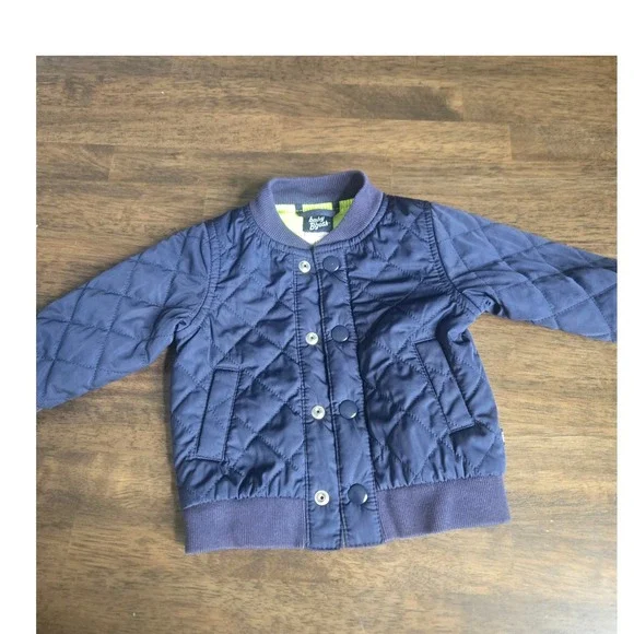 Baby Bgosh Boys Navy Blue Quilted Bomber Jacket Neon Green Lining‎ 6M
