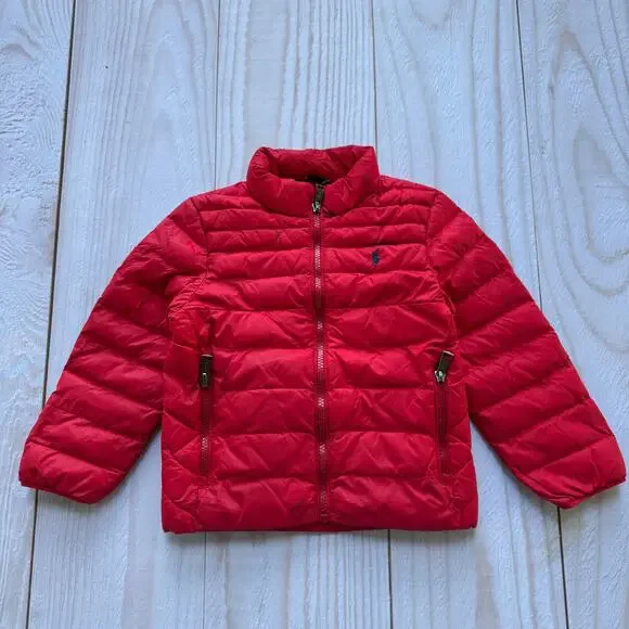 Polo Ralph Lauren Boys Size 4/4T Puffer Insulated Jacket Zipper Pockets Red