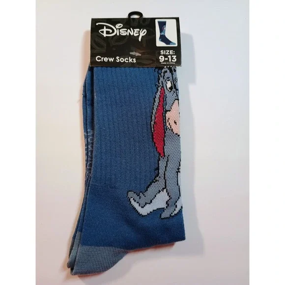 Disney Eeyore Crew Socks Size 9-13‎ Blue Character Print Polyester Spandex New
