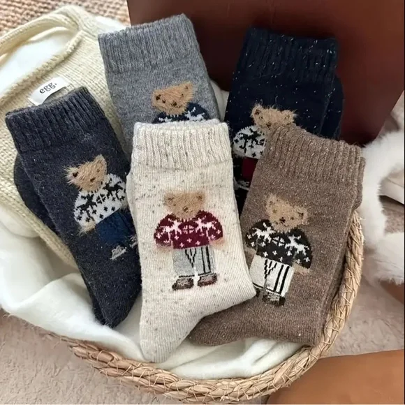 New! Sweater Bear Preppy Cozy Crew Socks Ralph Lauren Style