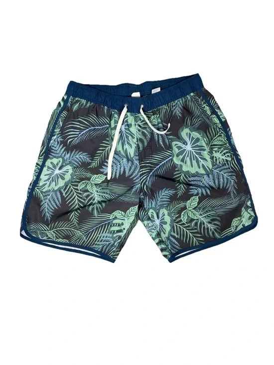 Fair Harbor Swim Shorts Mens Large Navy Green Tropical Trunks Lined Drawstring