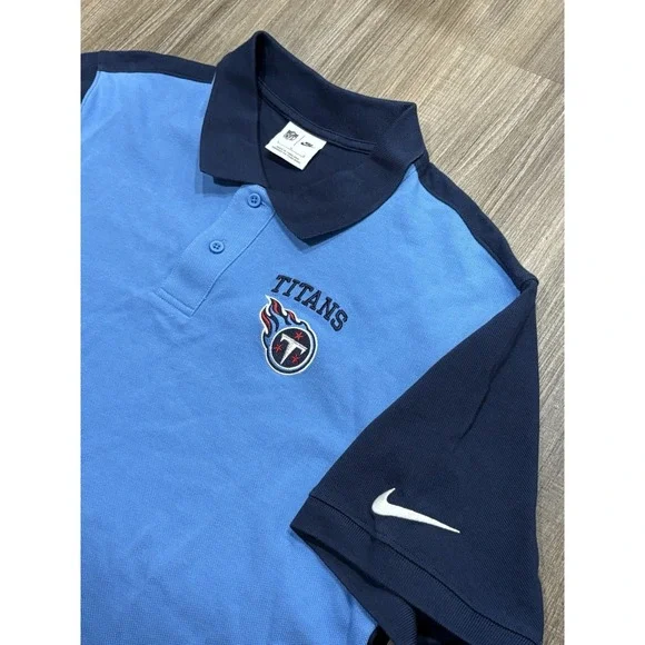 Nike Tennessee Titans NFL Polo Shirt Mens Large Blue Navy Colorblock Cotton L