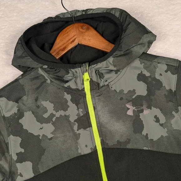 Under Armour Jacket Boys XL Green Camo ColdGear Hooded Full Zip Fleece Outerwear