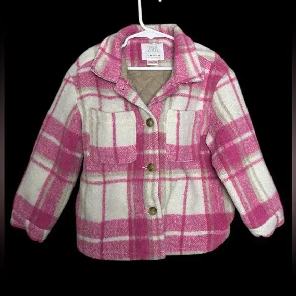 Girls Zara Pink and White Plaid Jacket 4/5
