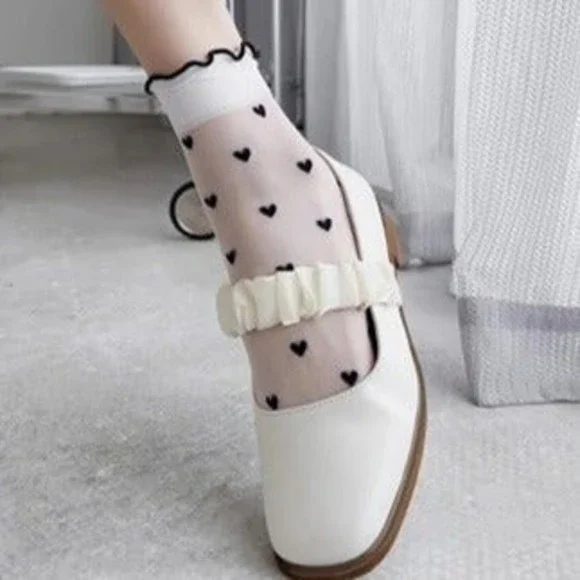 Baby Doll socks white with black hearts NEW with tags