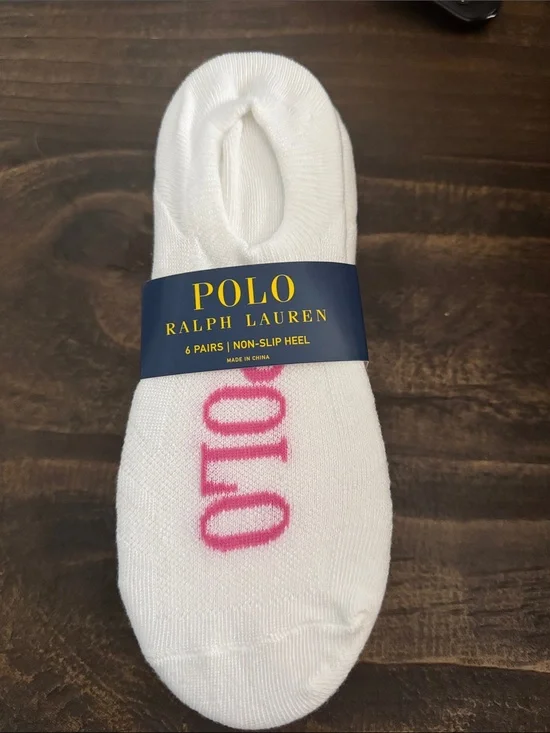 Polo by Ralph Lauren White No-Show Socks with Pink Logo - 6 Pack