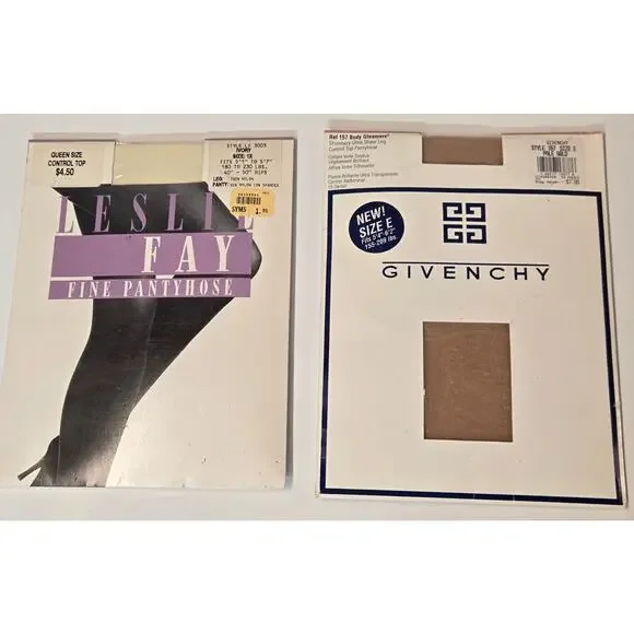 Vtg 90s Pantyhose Lot of 2 Leslie Fay Givenchy Size 1X Ivory Pale Gold