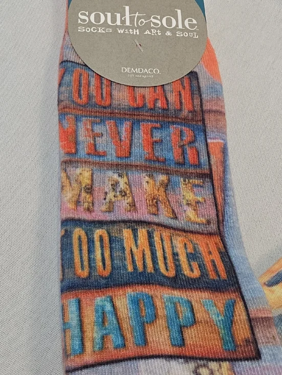 Soul to Sole NWT Never Too Much Happy Art Socks Knee High Coral Teal