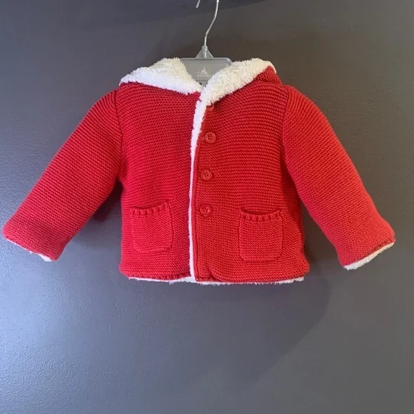 Carter’s Red Knit Baby Jacket with White Trim size 12M