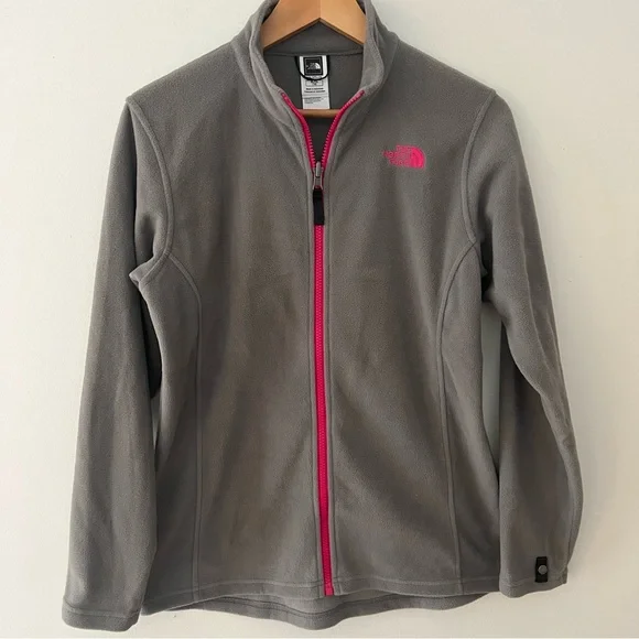 The North Face Girl’s Fleece Full Zip Up Grey with Pink Zipper Size XL 18