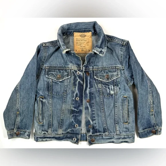 VINTAGE OLD NAVY‎ Boys Denim Jean Jacket XS Classic Trucker Y2K 2000s Distressed