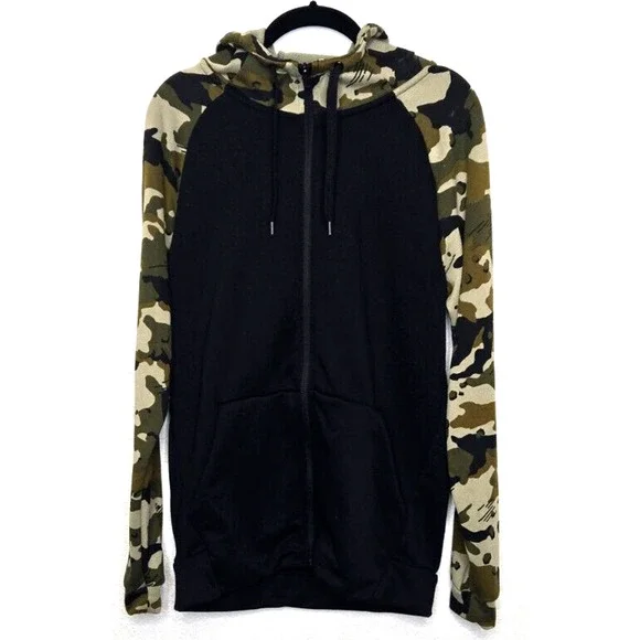 Nike Mens Dri Fit Hoodie Sweatshirt‎ Small Black Green Camouflage Full Zip Camo