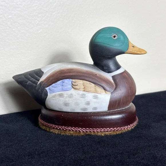 Vintage Mallard Duck Shoe Brush Ceramic On Wood Cabin Lodge Lake Decor 5x2.75x4
