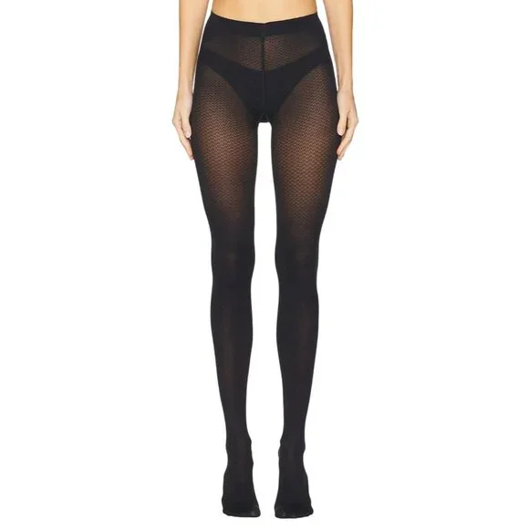 Wolford Jacquard Tights in Deep Night & Black Small New Womens Nylons Pantyhose