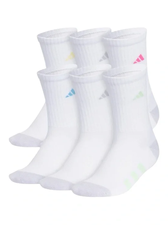 NWT Adidas Girls' Cushioned Crew Socks - 6PK Large - SZ - 5Y-7Y - WN 6.5-8.5