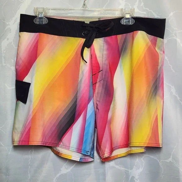Oakley Board Shorts Mens 34 Rainbow Multi-Color Tie Front Side Pocket Swim Trunk