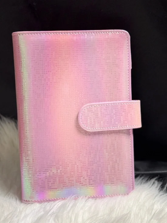 Pink shimmer faux leather binder/ budget binder A6