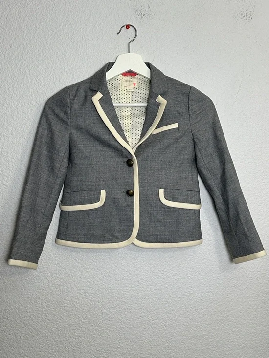 Crewcuts J. Crew Gray Blazer Jacket Youth Girl Size 8 Wool Blend Preppy Academia