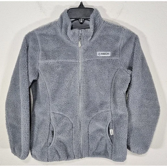 Magellan Girls Sherpa‎ Full Zip Gray Jacket Youth Medium 8-10