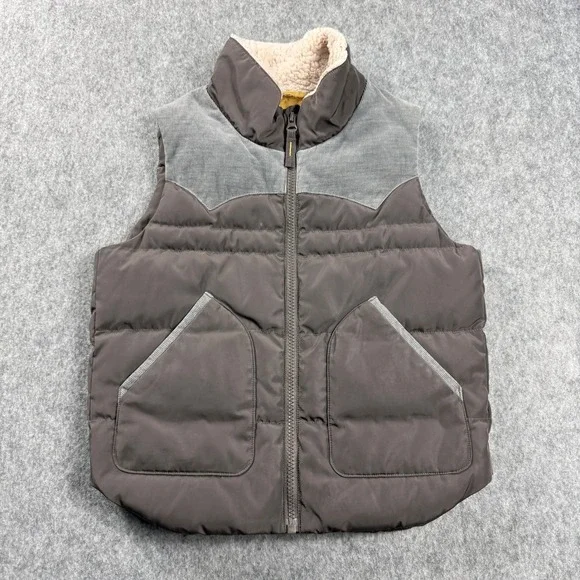 UNIQLO Kids Down Feather Puffer Vest Size 130 7-8 Gray Black Fleece
