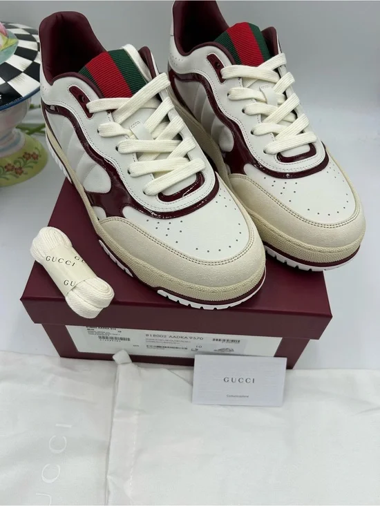 Men's Gucci re-Web leather sneakers with red accents size 10 fits 10.5 US