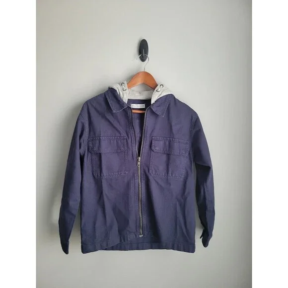 Zara Kids Unisex Blue Twill Hooded Jacket Size 10/12