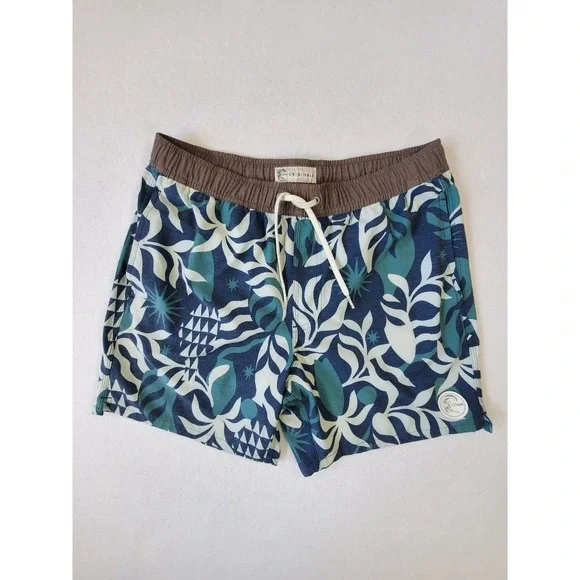 O'Neill Originals Tropical‎ Leaf Swim Trunks Men's Small Blue Teal Board Shorts
