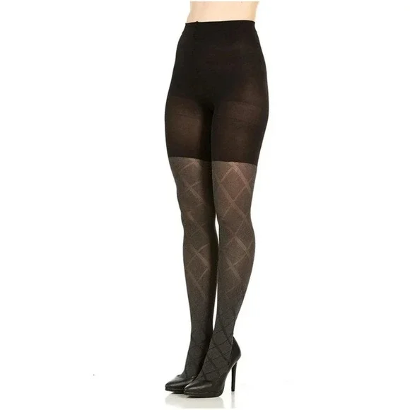 Spanx Assets Women Size 3 Flipside Diamond Tights Black Reversible Shaping Spanx