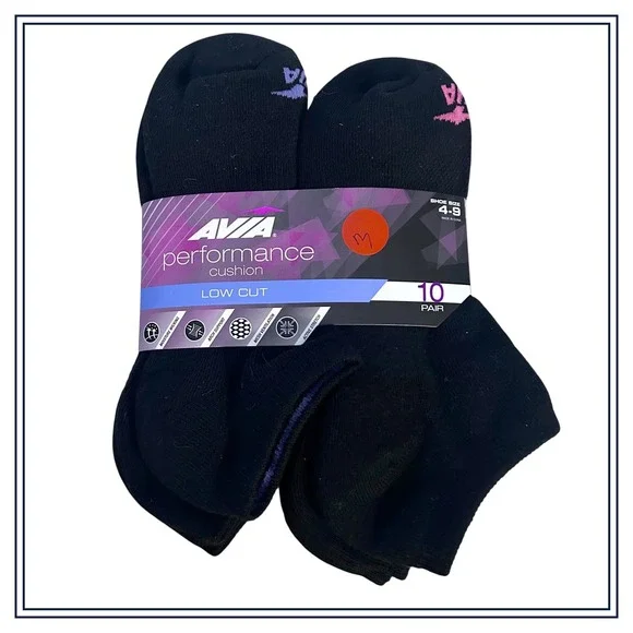 AVIA‎ Women's Performance Cushion Low Cut Socks Black Shoe Size 4-9 10 Pair Pack