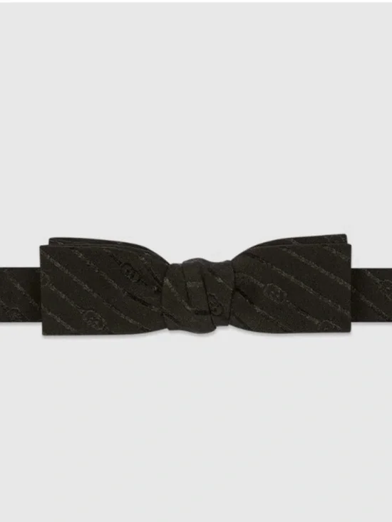 NWT GUCCI GG JACQUARD SILK BLACK BOW TIE