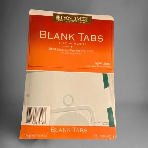 Day-Timer Blank Tabs 12 Tabs 7 with Labels Ring NEW