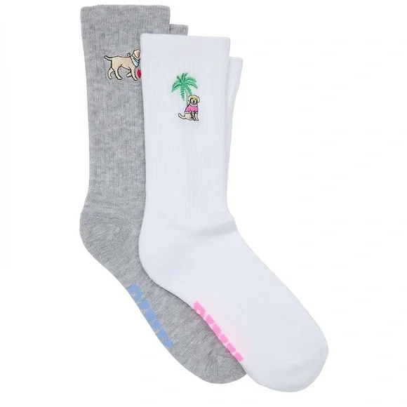 Victoria's Secret PINK Pack of 2 Crew Socks Palm Tree Dogs NWT