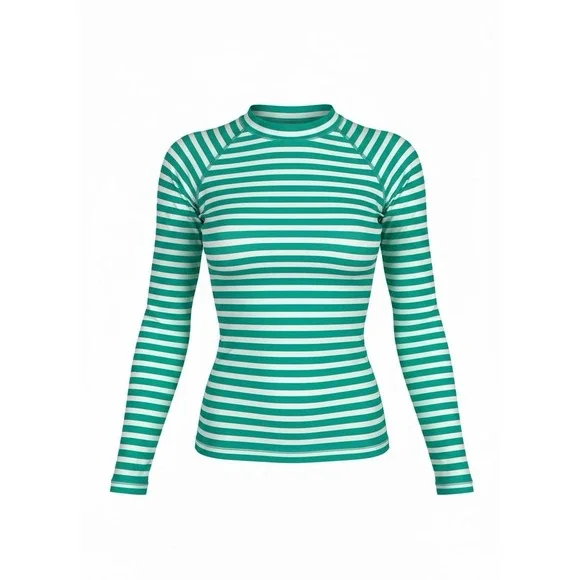 J. Crew Green Striped Womens Size Small Zip Rash Guard Swim Top NWOT