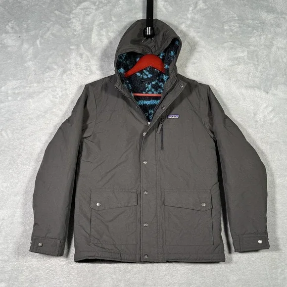 Patagonia Jacket Boys XL 14 Gray Hooded Fleece Lined Insulated Nylon Infurno