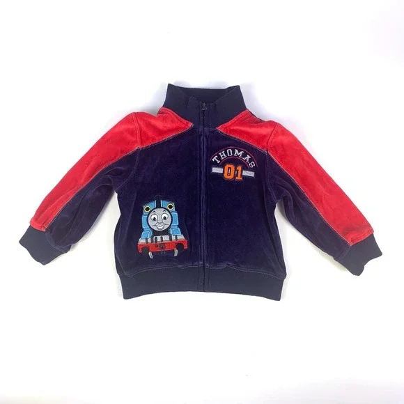 VTG Thomas the Tank Engine Velour‎ Track Jacket Sz 2T Blue Red 01 Train