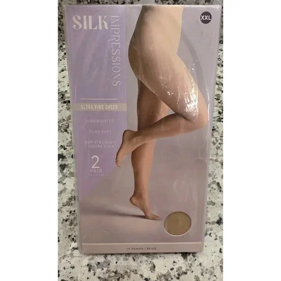 Silk Impressions XXL 2‎ Pair 15 Denier Beige Sheer High Waist Pantyhose
