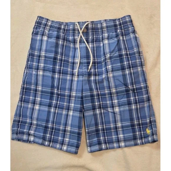 POLO BY RALPH LAUREN MENS BLUE PLAID SWIMSWIT/TRUNKS SIZE MEDIUM